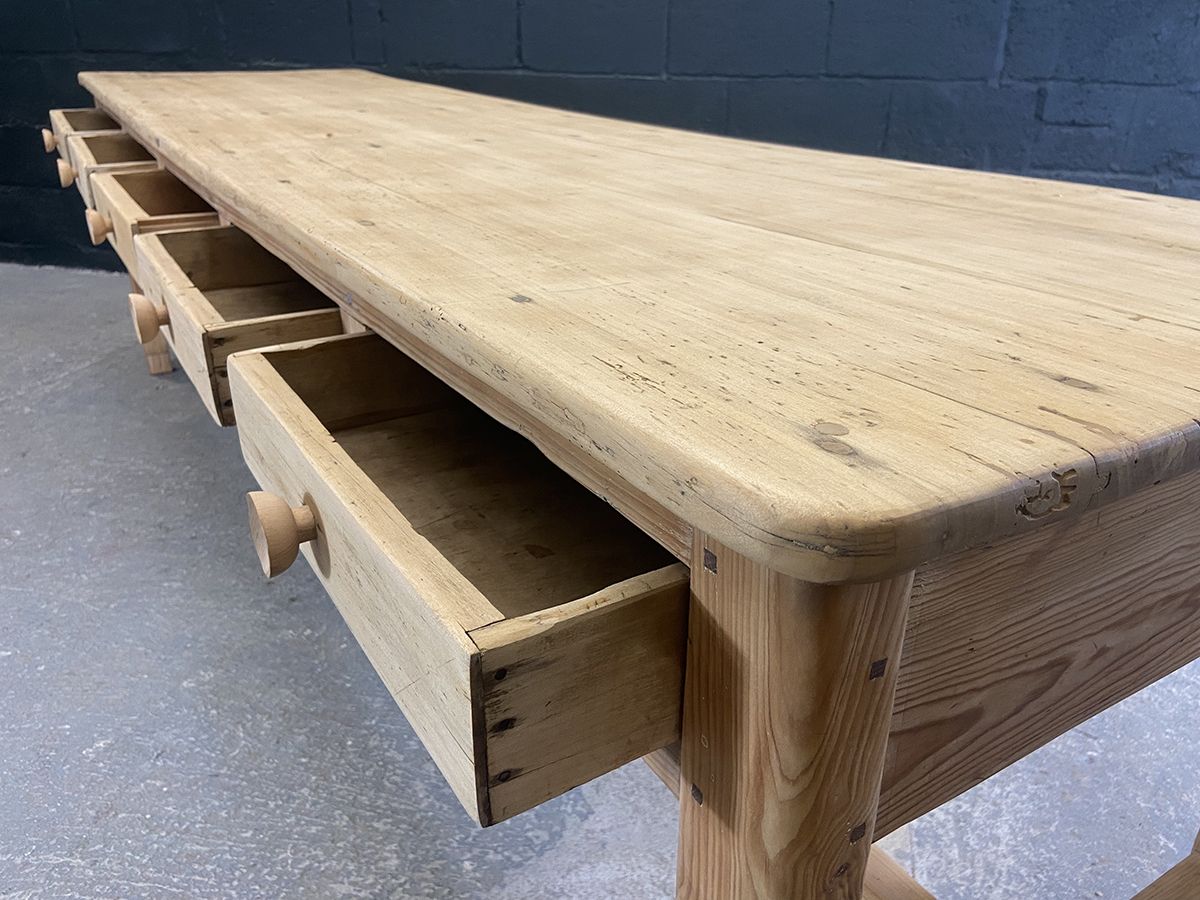 Long French Vintage Seamstress Table With Ten Drawers. photo vintage