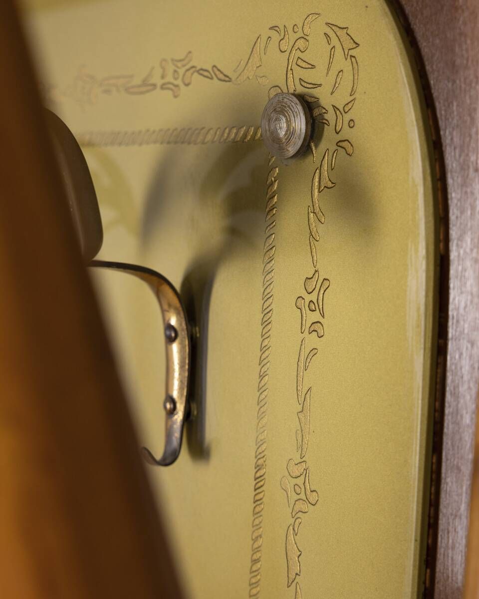 photo furniture Vintage 1950s Wall Coat Rack In Wood And Decorated Glass, Italian Design