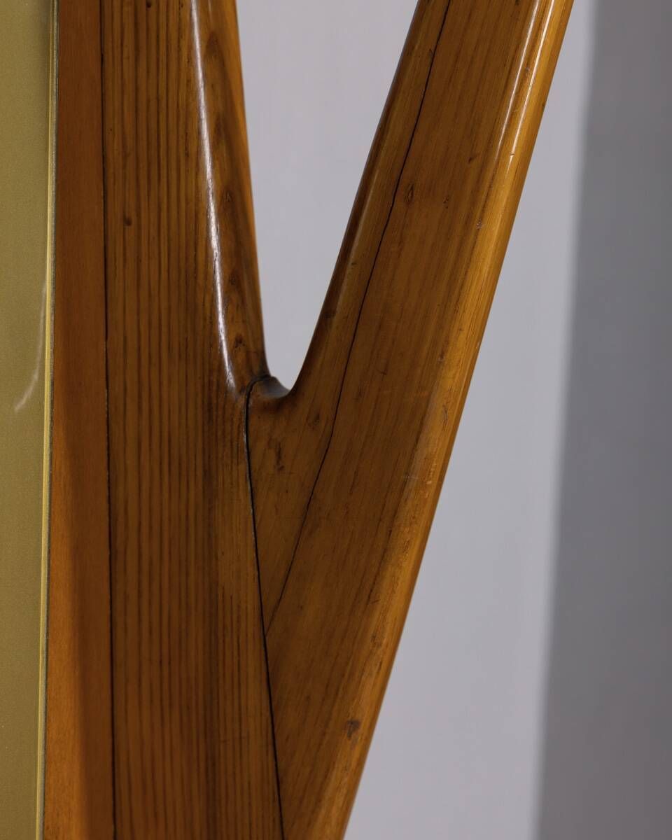 1228.0 Vintage 1950s Wall Coat Rack In Wood And Decorated Glass, Italian Design photo