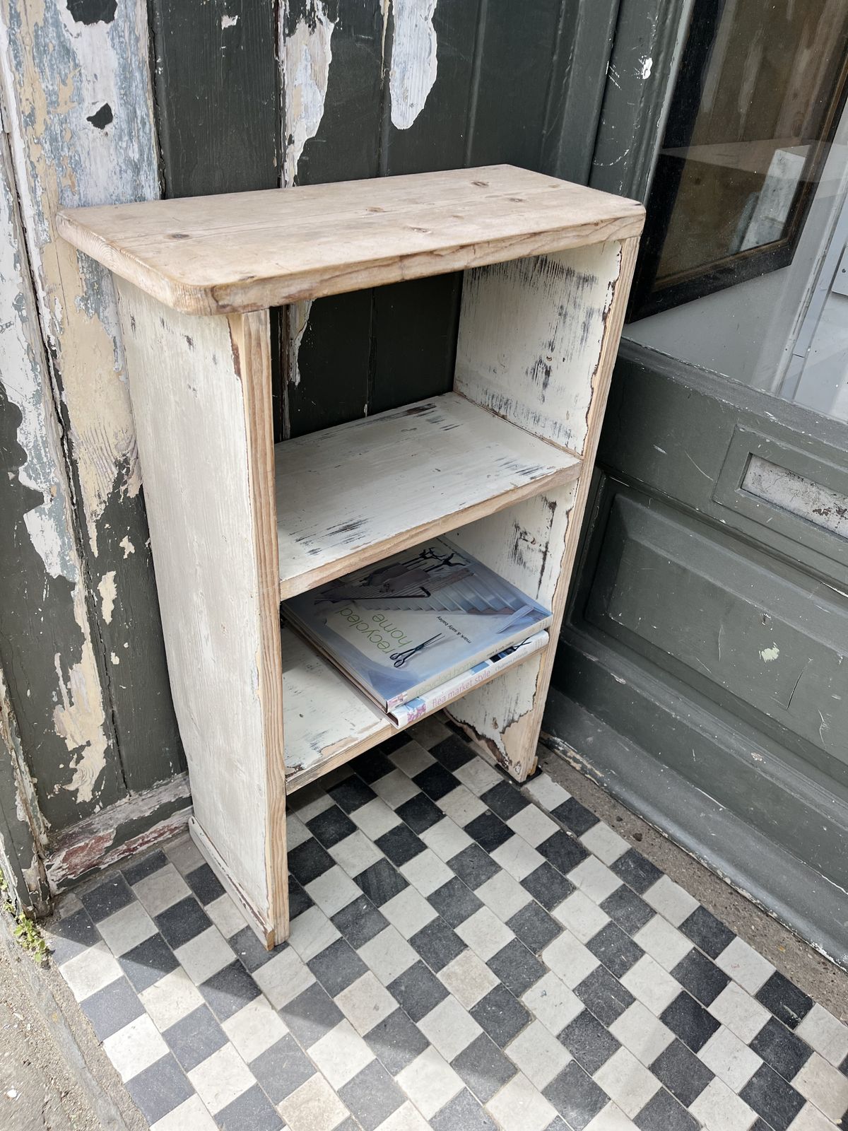 Small Edwardian Pine Bedside Shelves/Bookshelves With Old White Paint