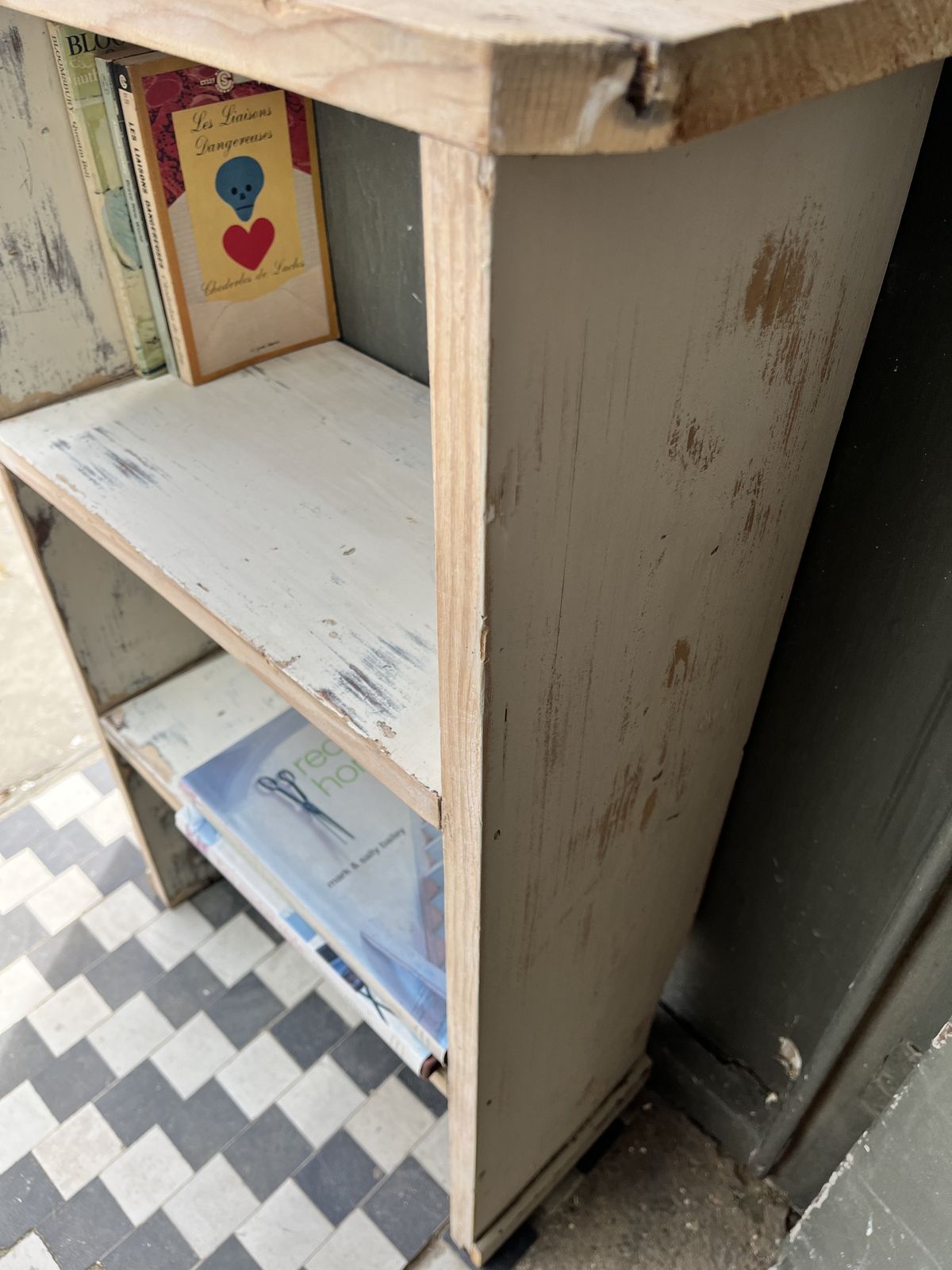 photo for sale Small Edwardian Pine Bedside Shelves/Bookshelves With Old White Paint