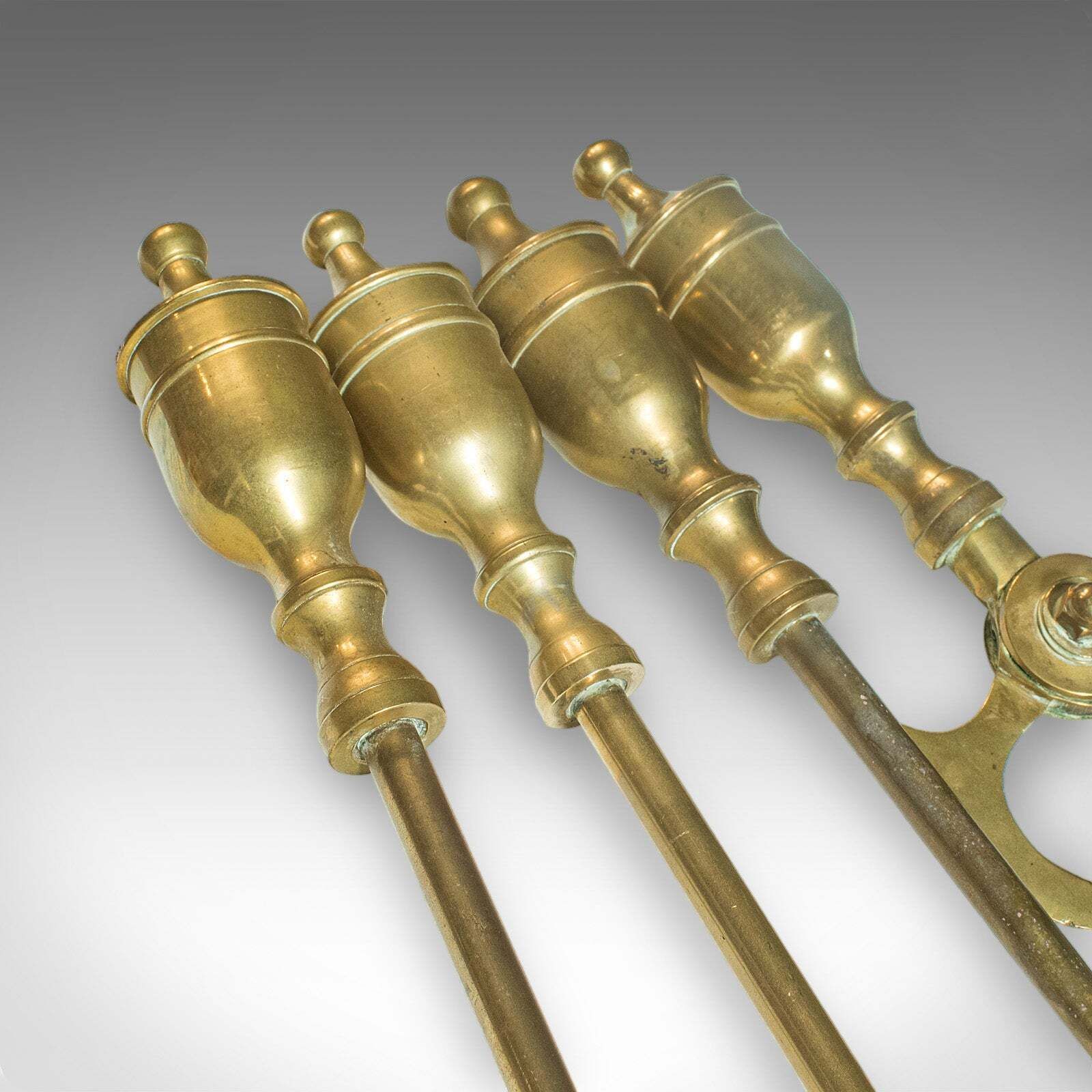 photo furniture 4 Antique Fireside Tools, English, Brass, Fireplace Companion Set, Victorian