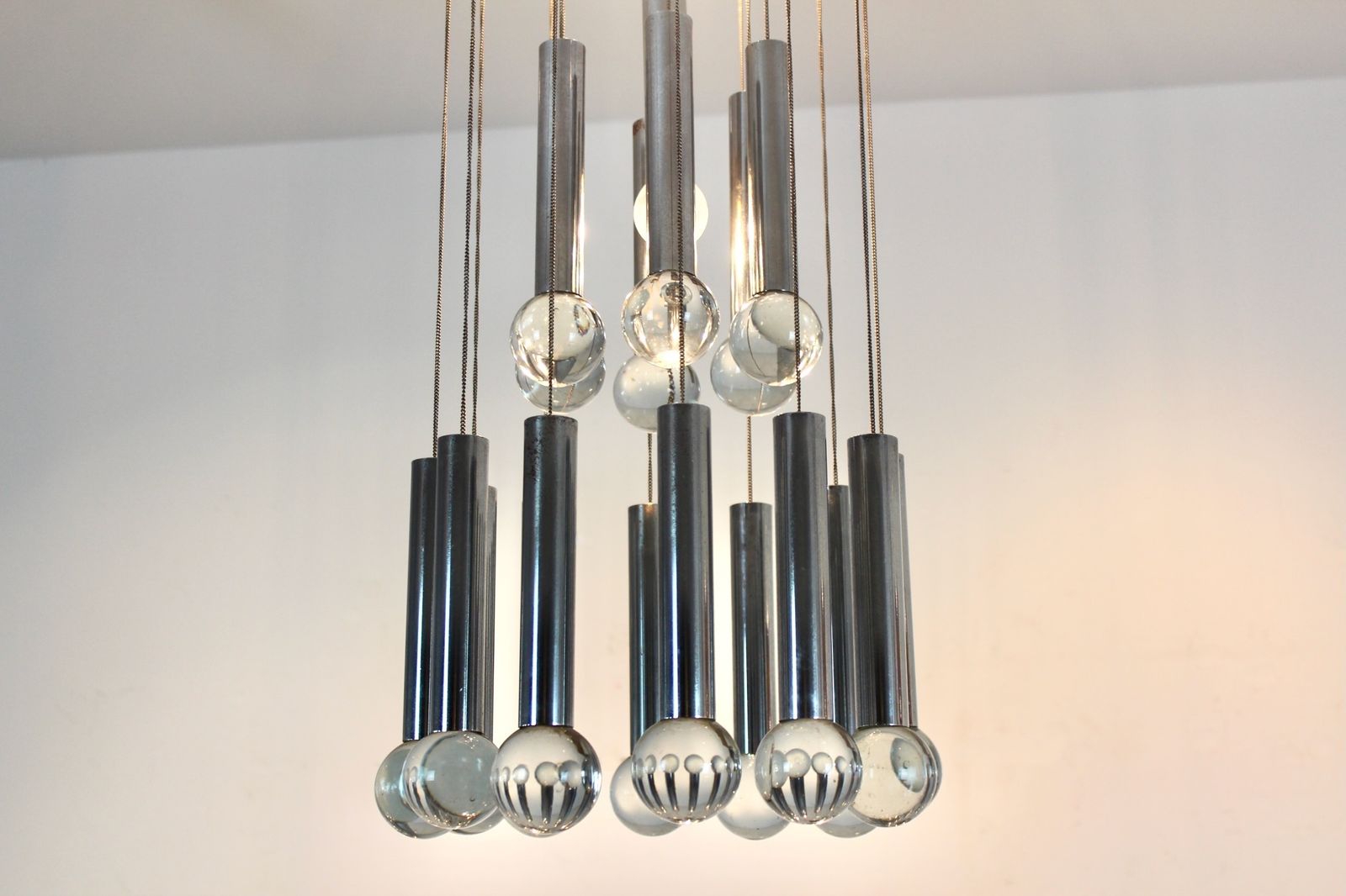 Gaetano Sciolari Italian Space Age Chrome And Glass Sphere Chandelier photo buy