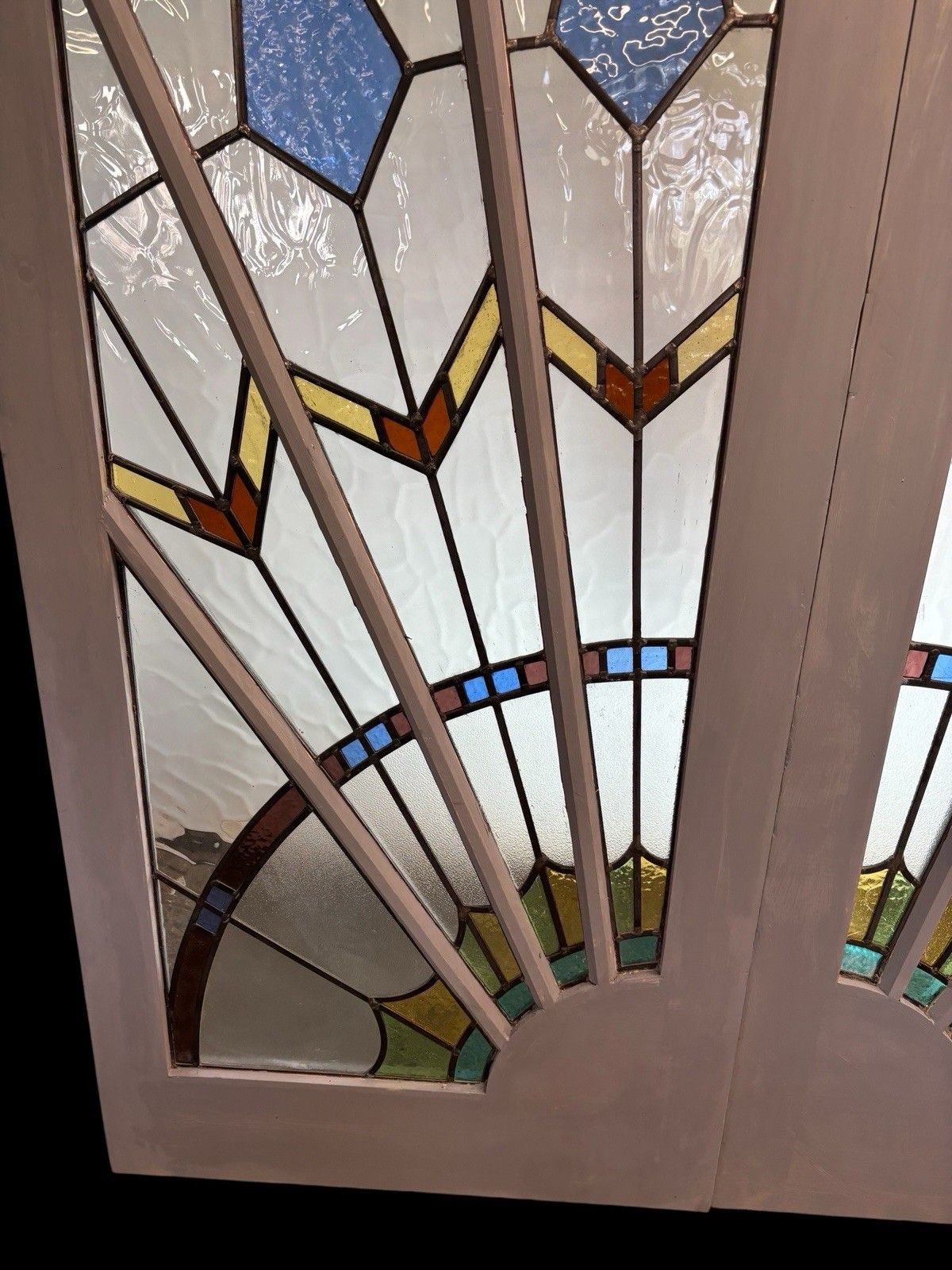 Art Deco Stained Glass French Doors Period Reclaimed Antique Double Leaded Pair photo vintage