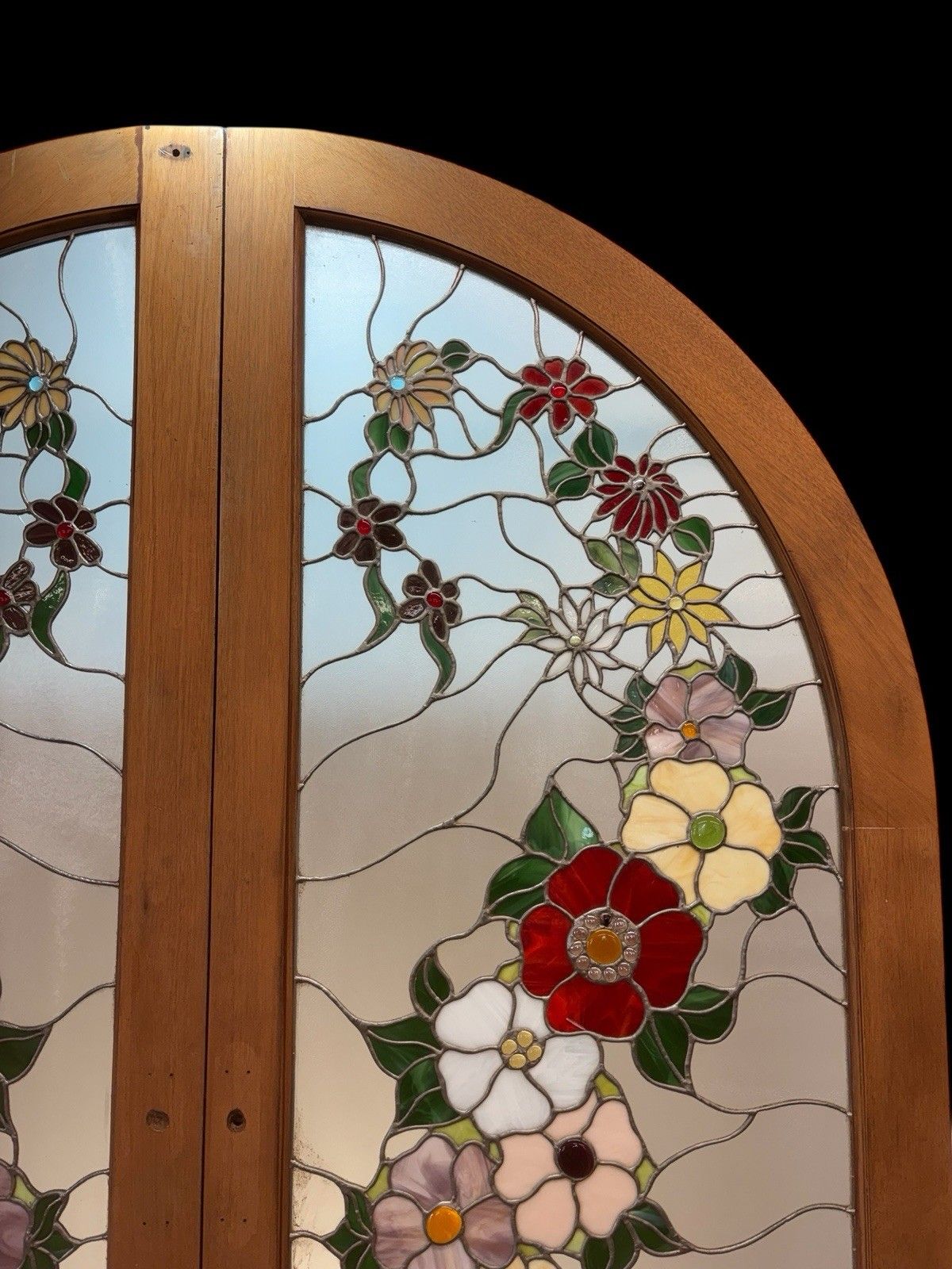 Rare Antique Tiffany Stained Glass French Doors Period Reclaimed Opd Refurb Teak photo vinterior