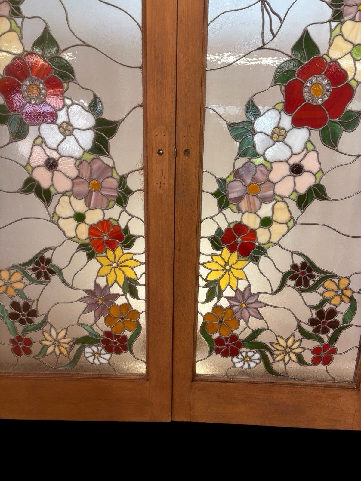 photo for sale Rare Antique Tiffany Stained Glass French Doors Period Reclaimed Opd Refurb Teak