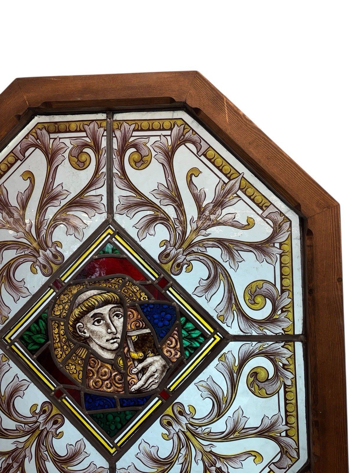 Antique Hand Painted Stained Glass Window Panel Period Reclaimed Restored Leaded photo buy