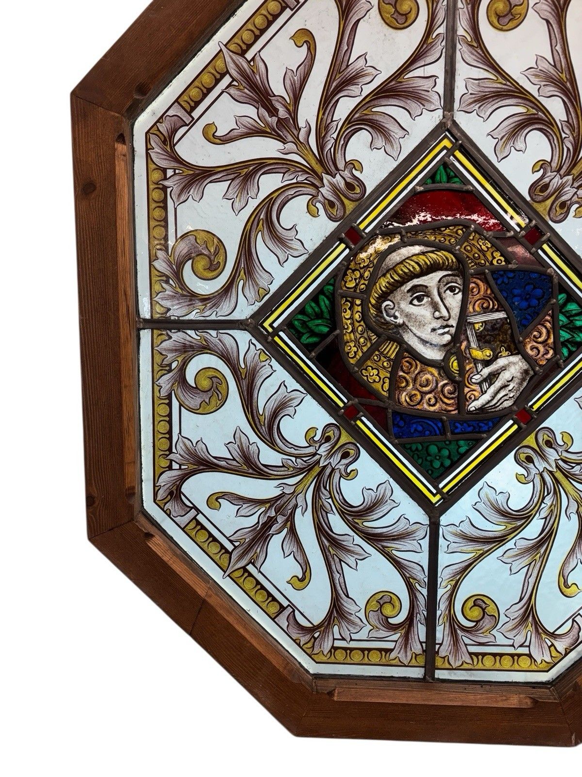 photo furniture Antique Hand Painted Stained Glass Window Panel Period Reclaimed Restored Leaded