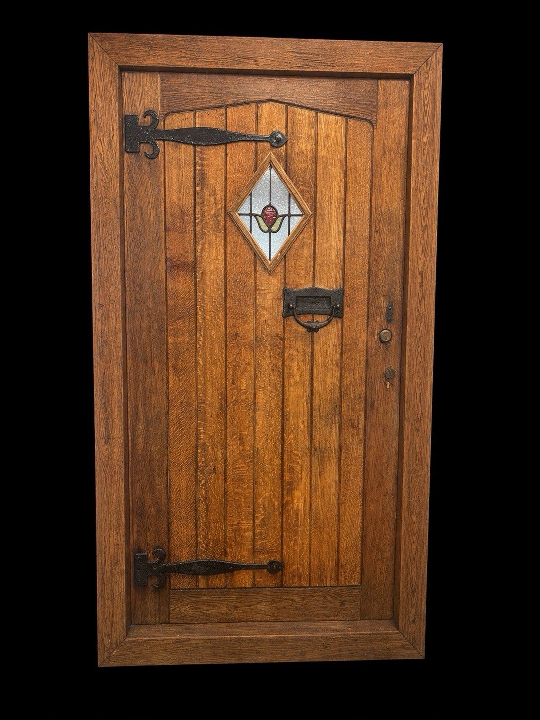 Home Fixtures Large Solid Oak Front Door Stained Glass Old Reclaimed Period Antique Wood Lead photo