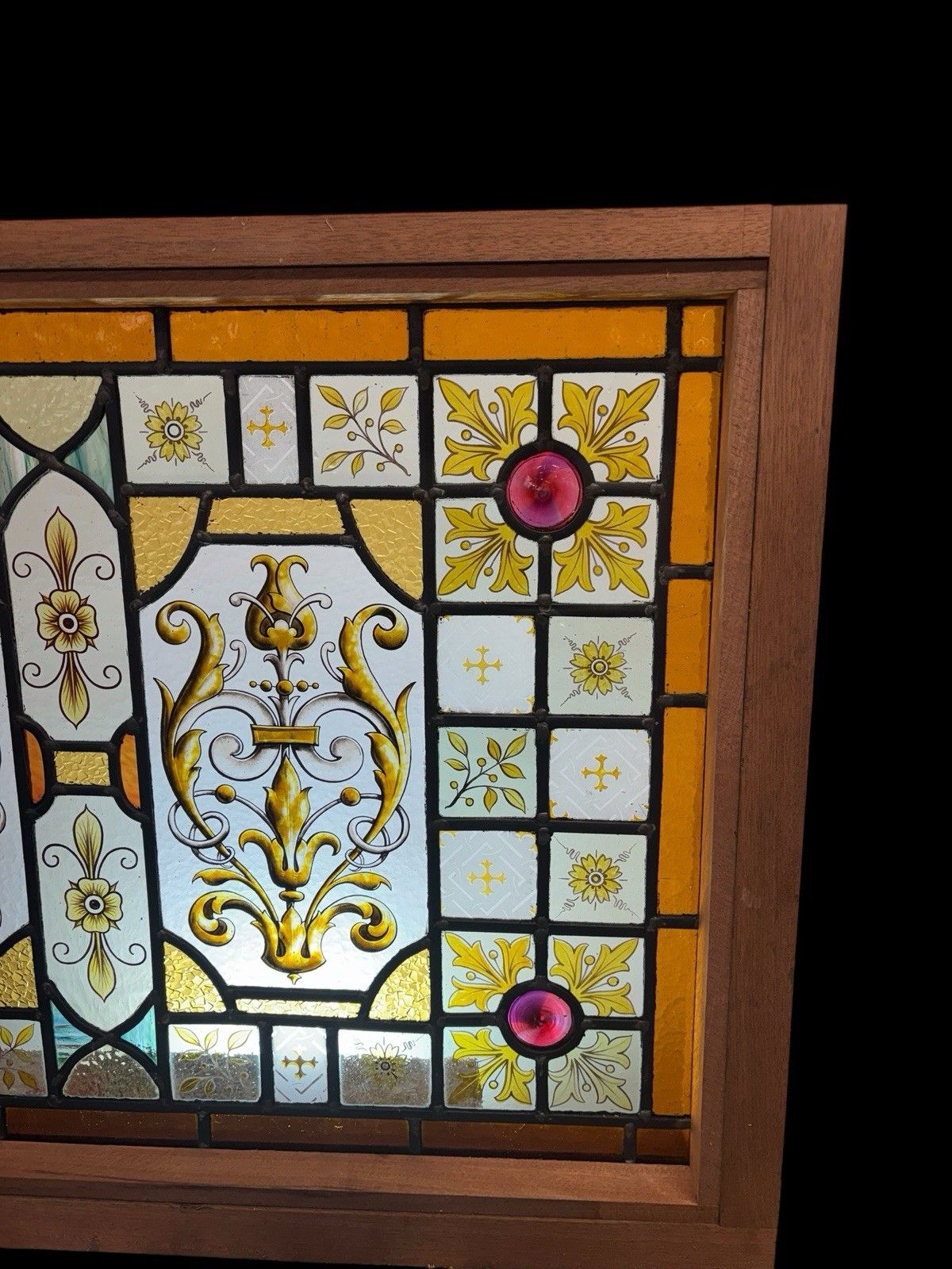 Antique Hand Painted Stained Glass Window Panel Period Restore Lead  Provenance photo Art