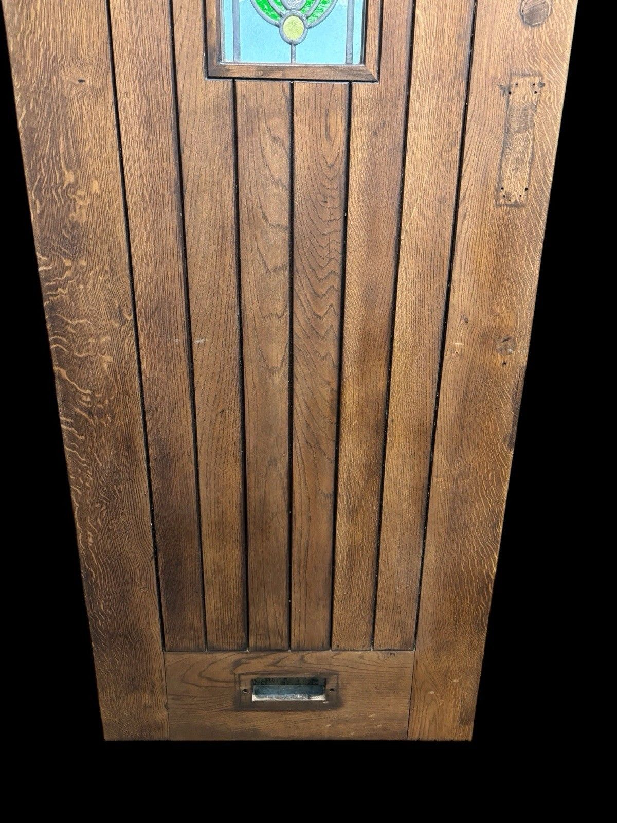 Solid Oak Front Door Stained Glass Old Reclaimed Period Antique Wood Lead Refurb photo vinterior