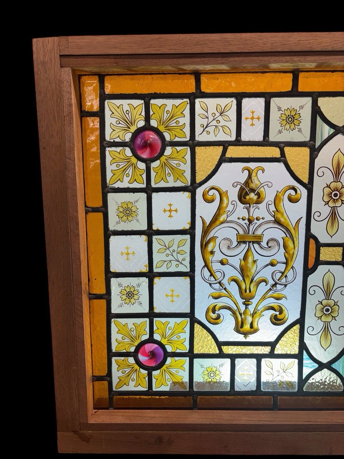 Antique Hand Painted Stained Glass Window Panel Period Restore Lead  Provenance photo 3363.0