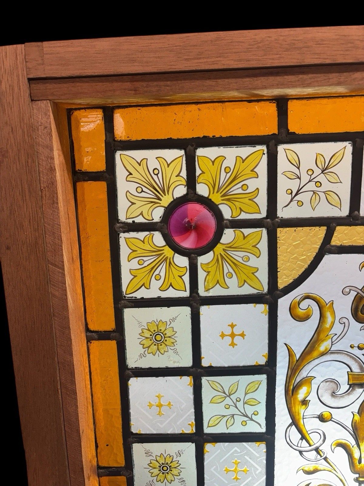 Antique Hand Painted Stained Glass Window Panel Period Restore Lead  Provenance photo vinterior