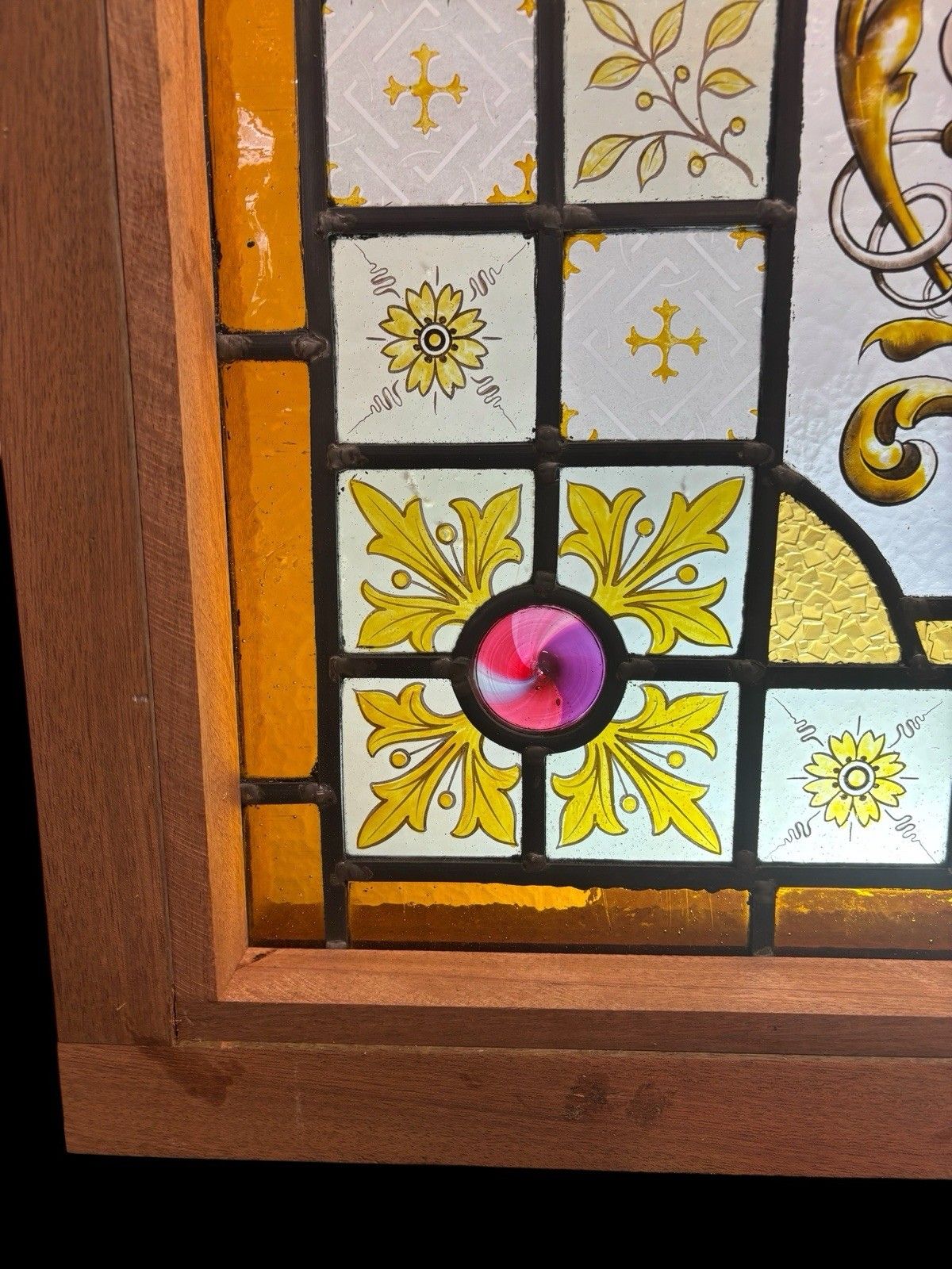 Antique Hand Painted Stained Glass Window Panel Period Restore Lead  Provenance photo buy
