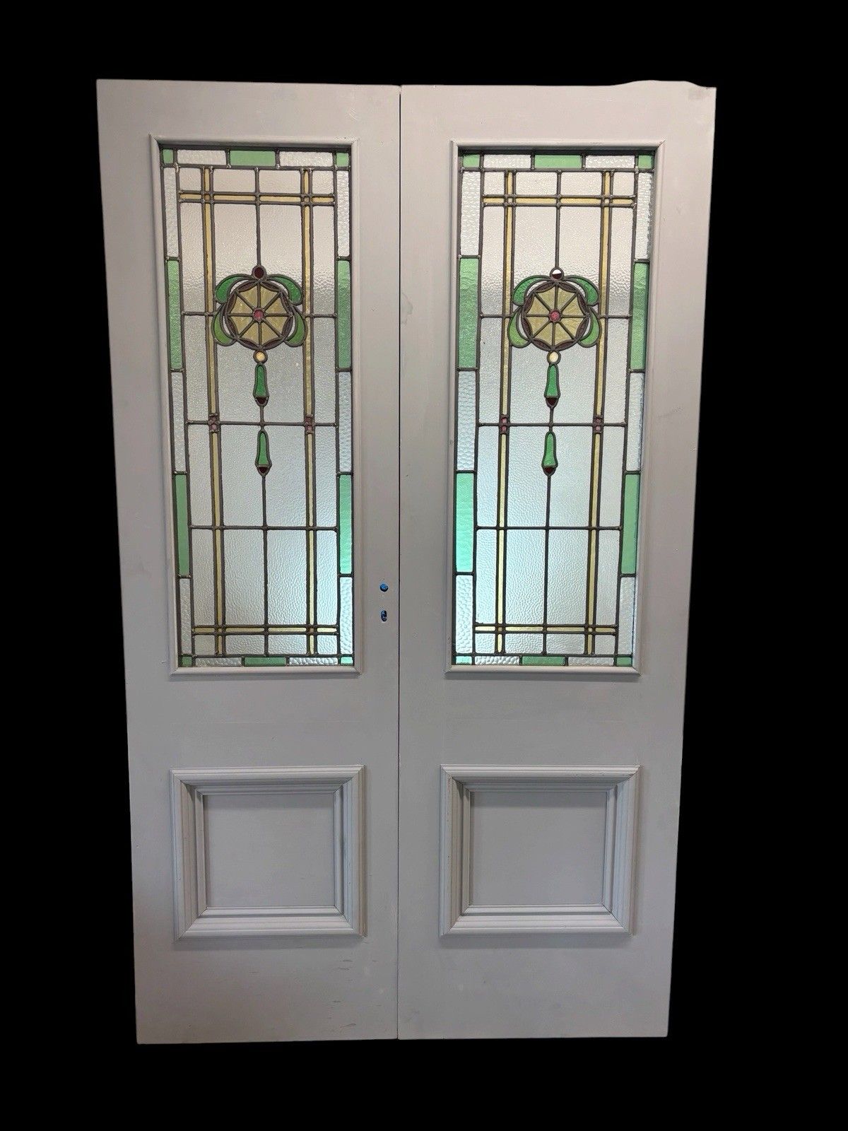 Antique Stained Glass French Doors Period Reclaimed Edwardian Art Deco Leaded