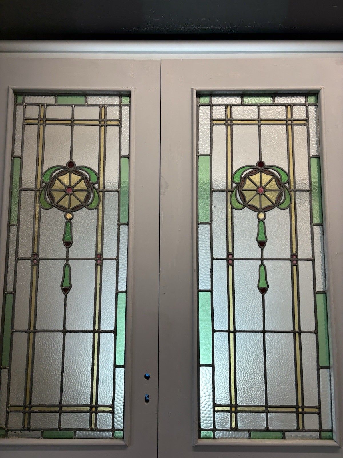 Antique Stained Glass French Doors Period Reclaimed Edwardian Art Deco Leaded photo Home Fixtures