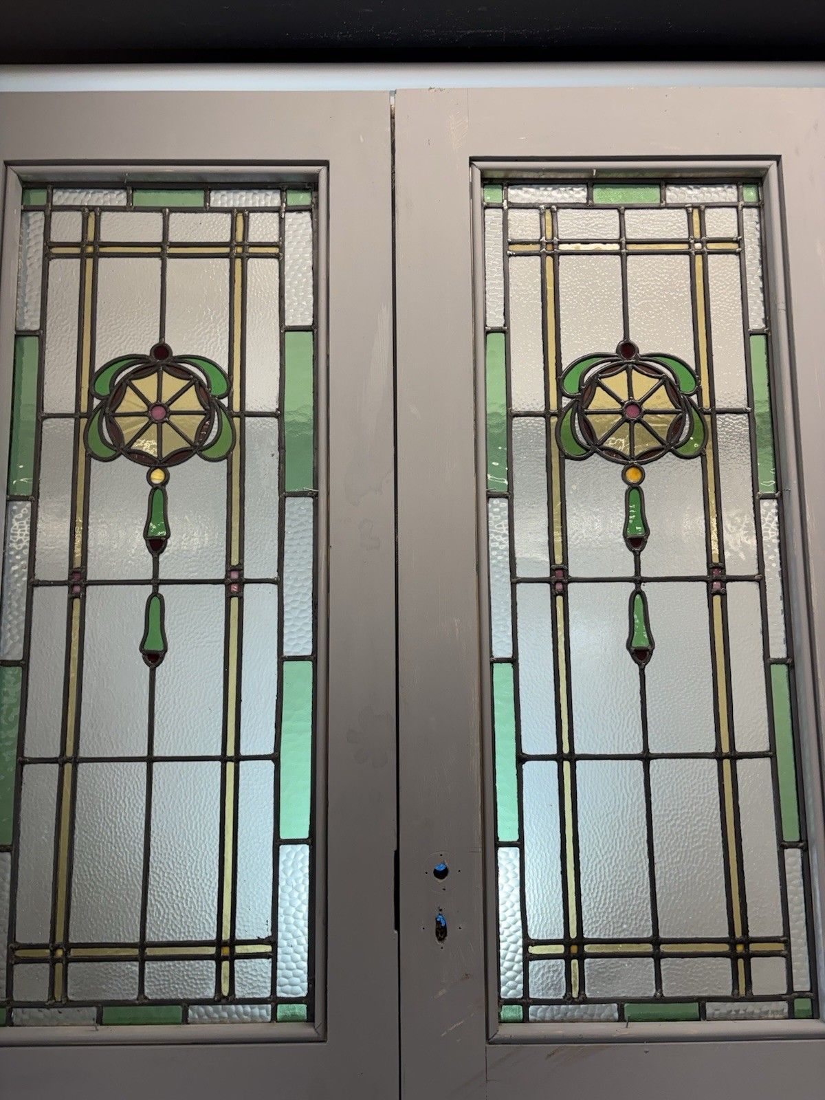 Antique Stained Glass French Doors Period Reclaimed Edwardian Art Deco Leaded photo vintage