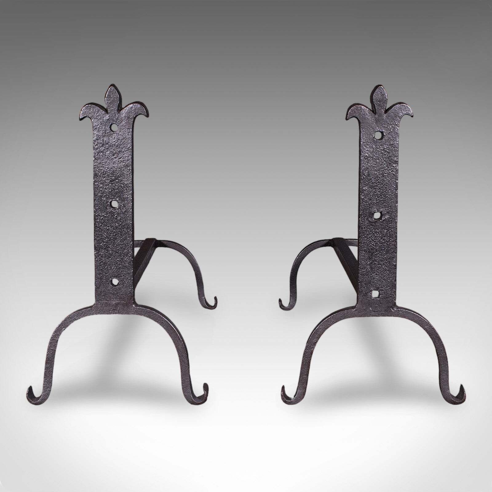 Pair Of Antique Fire Dogs, English, Blacksmith Made, Andirons, Gothic, Edwardian photo furniture