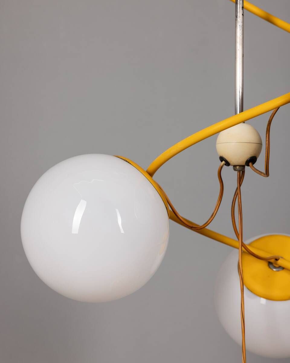 Vintage 1970s Chandelier In Yellow Metal And Glass, Italian Space Age Design photo 824.0