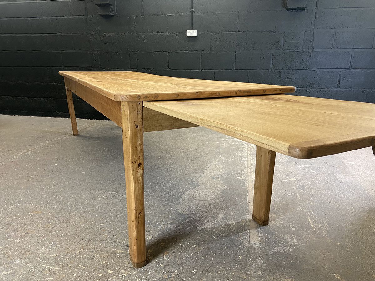 Large French Elm Farm Table With Bread Slide, Circa 1900s photo vinterior