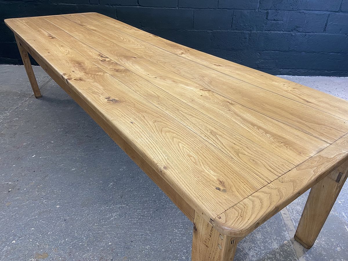photo for sale Large French Elm Farm Table With Bread Slide, Circa 1900s