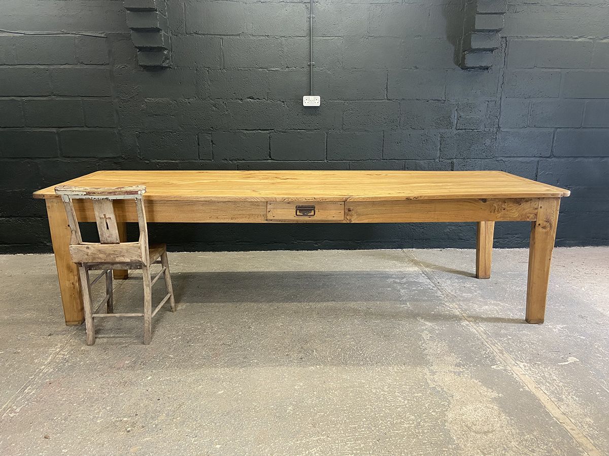 Large French Elm Farm Table With Bread Slide, Circa 1900s photo furniture