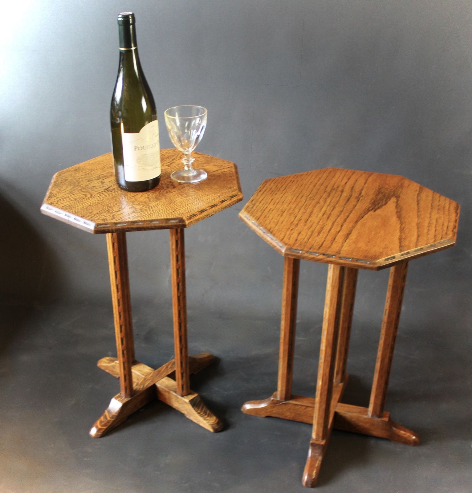 Cotswold School Pair Of Wine Tables In Oak photo vinterior