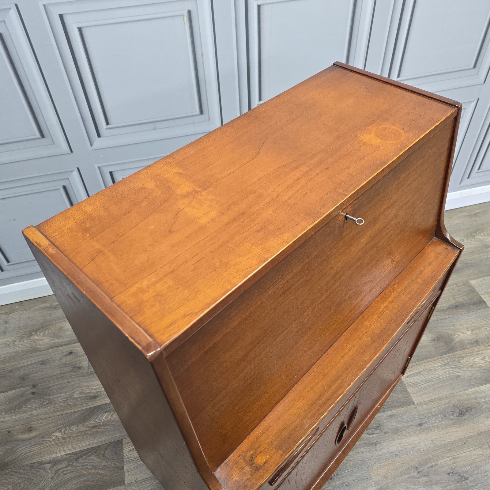 Vintage Jentique Bureau Teak Cabinet Mid Century Writing Desk Cupboard Drawers photo Furniture