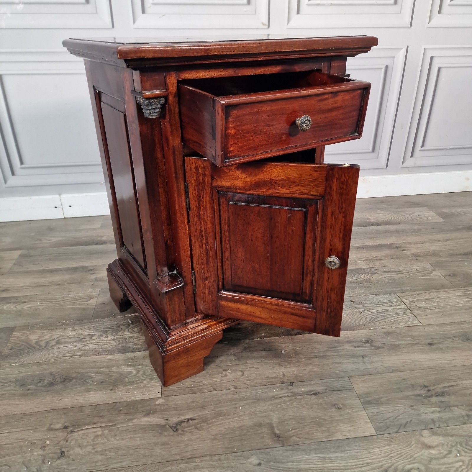 Vintage Mahogany Bedside Cabinet Table Antique Empire Style Pedestal Cupboard photo Furniture