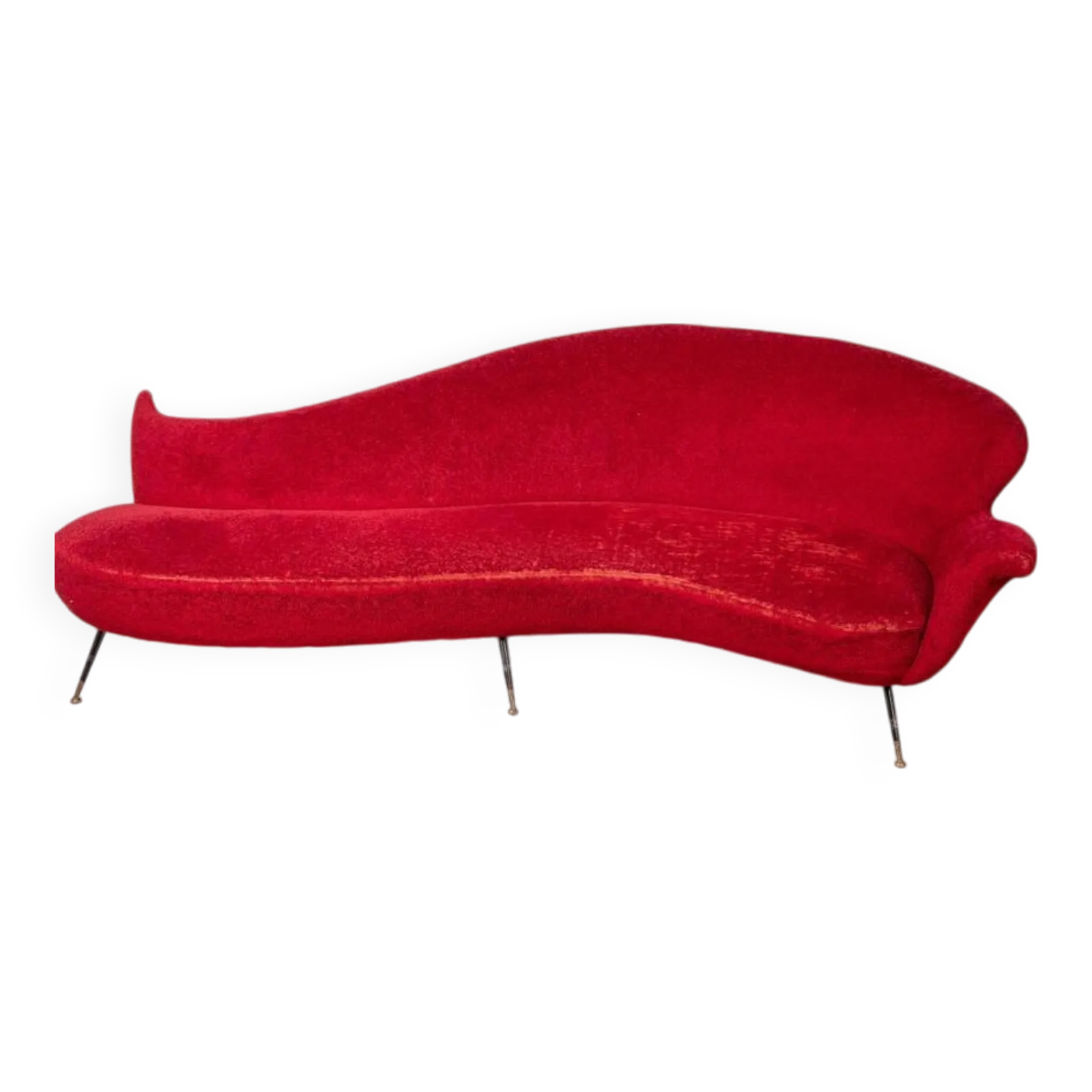 Large 1950s Vintage Curved Sofa In Red Velvet Italian Design photo furniture