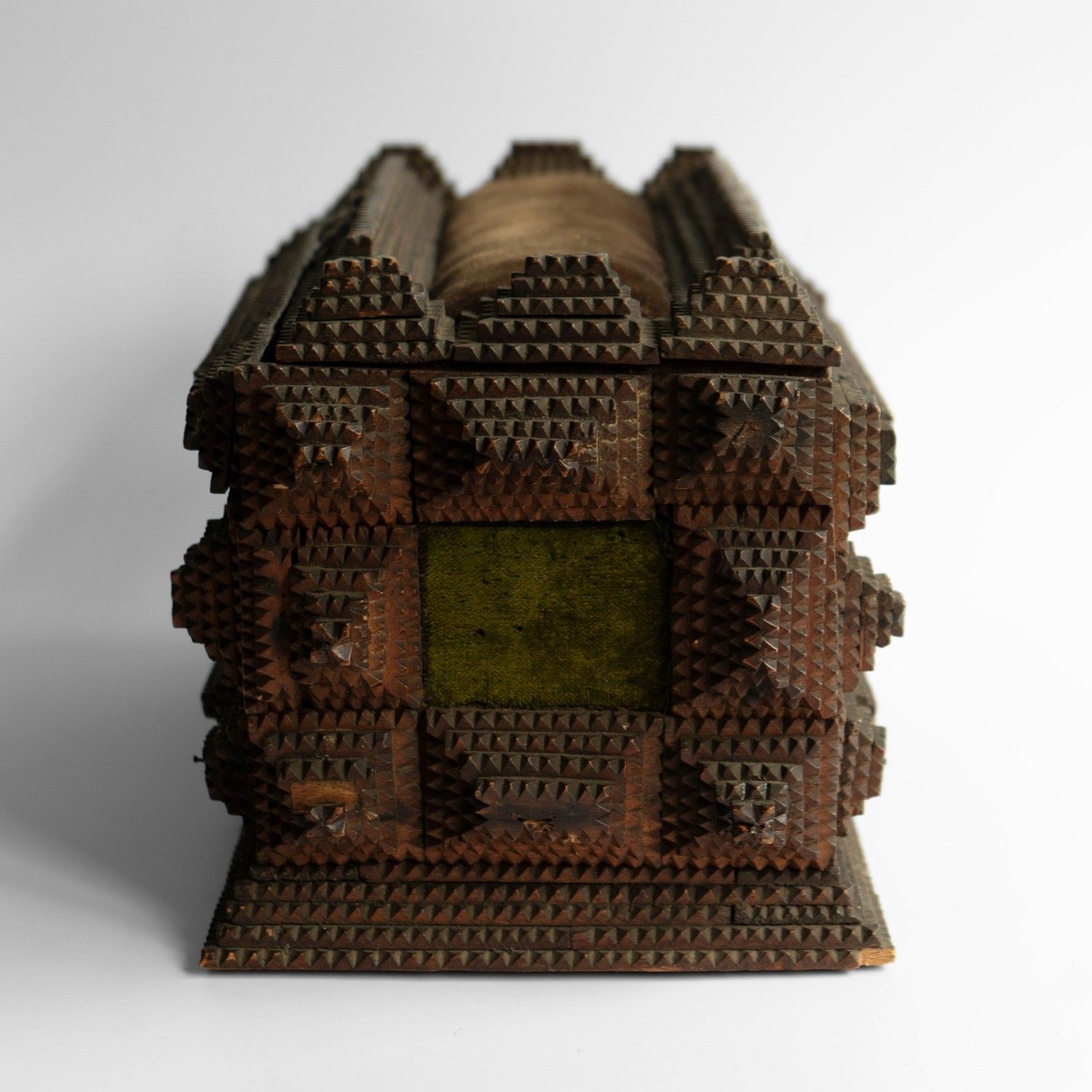 Antique Tramp Art Carved Wooden Box, Folk Art Jewellery Casket, Late 19th C. photo vintage