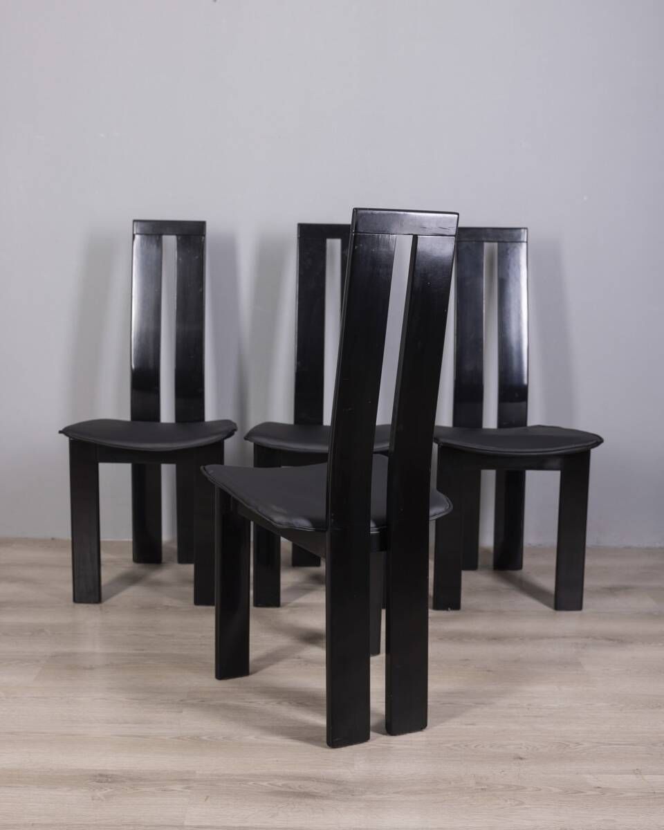Set Of 4 Vintage 1970s Wood And Leather Chairs photo 1125.0