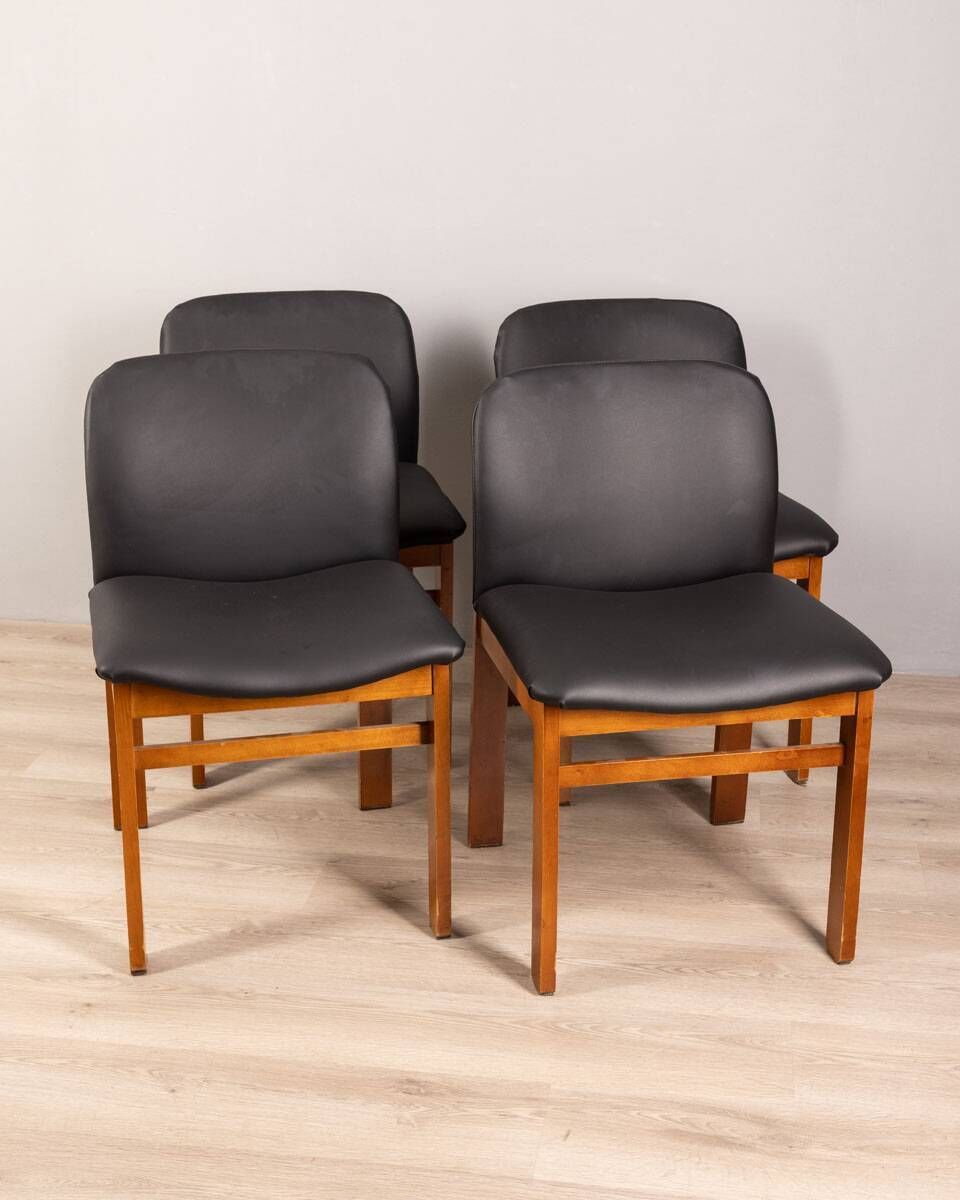 Set Of 4 Chairs 70s Vintage In Black Leather Italian Design photo furniture