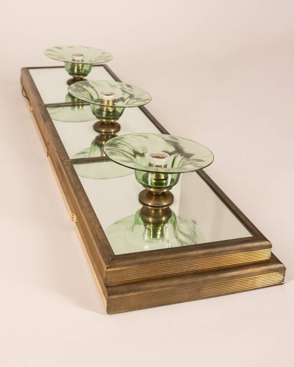 Wall Or Ceiling Light In Brass And Glass, Italian Design From The 1950s photo vinterior