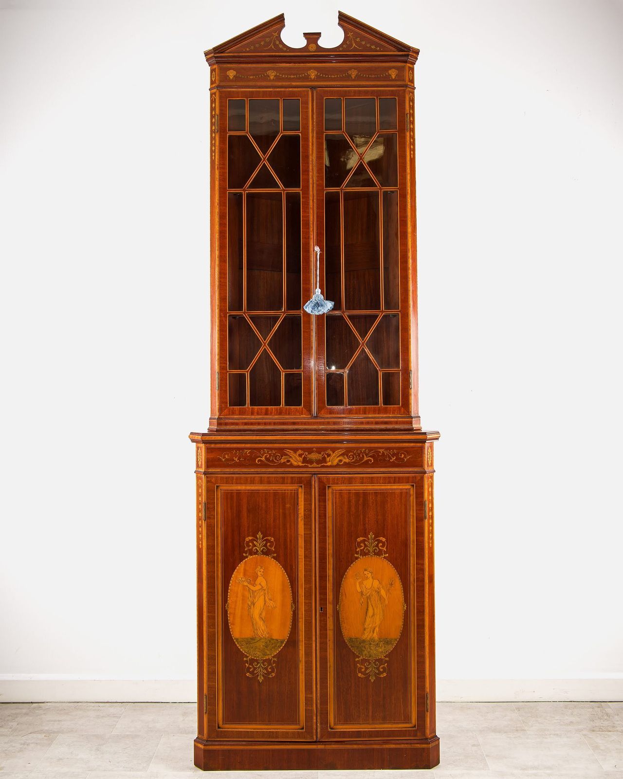 Edwardian Inlaid Mahogany Corner Cabinet With Astragal Glazing photo furniture