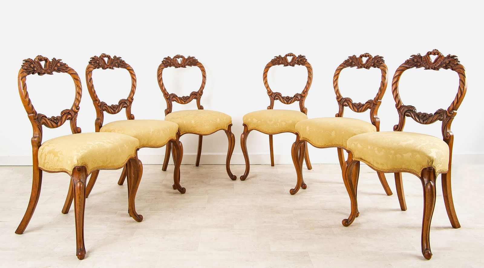 Set Of Six Victorian Carved Walnut Balloon Back Dining Chairs photo furniture
