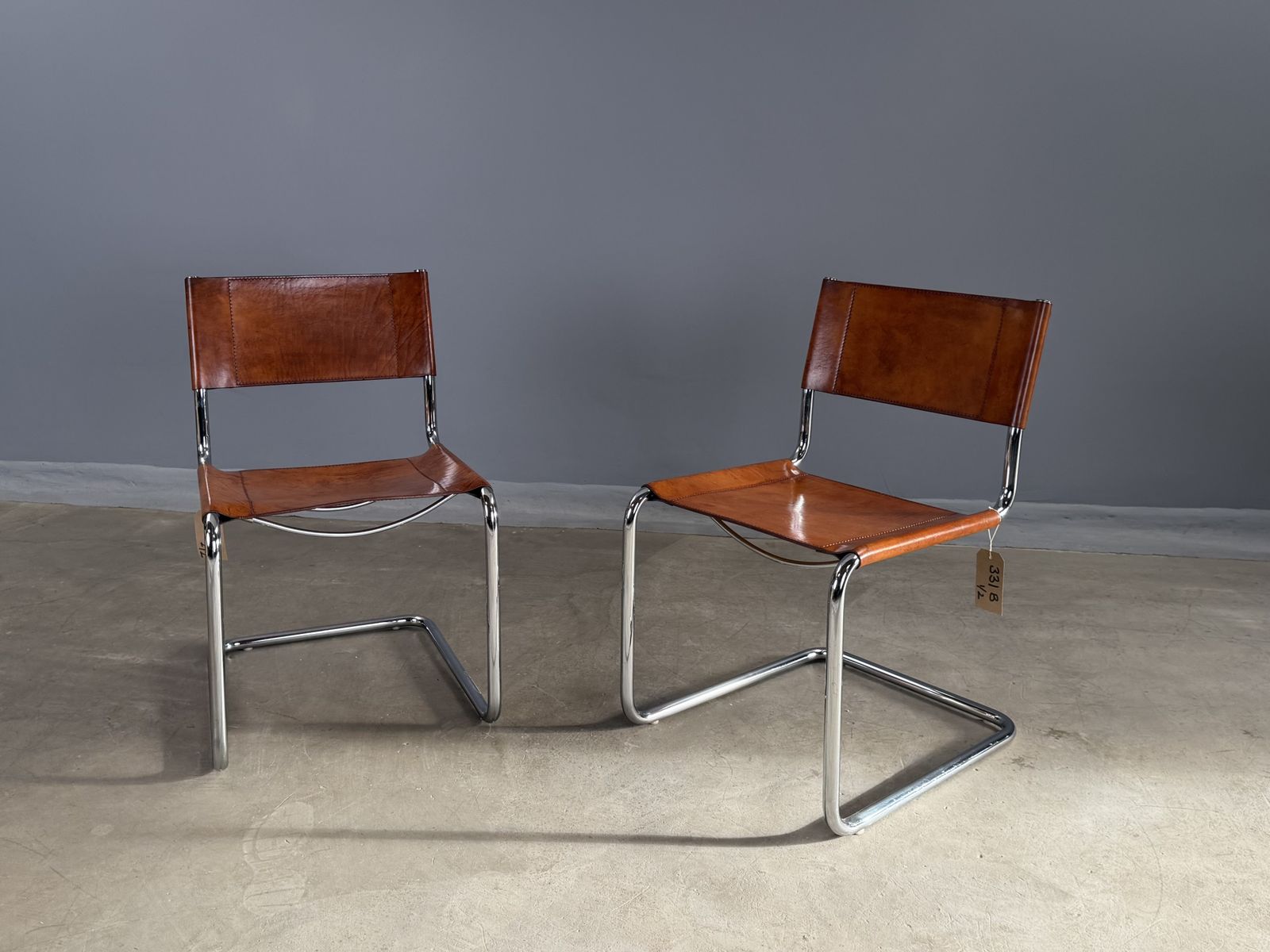 Furniture Pair Dining Or Desk Or Side Chair Mart Stam Marcel Breuer S33 Set Of 2 Two Chrome Tan Cognac Brown Leather Cantilever Bauhaus Matteo Grassi photo