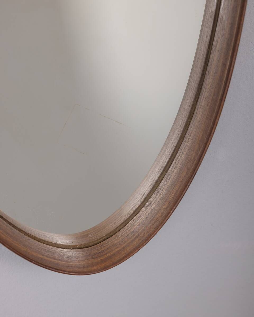 Vintage 1970s Oval Wall Mirror In Wood, Italian Design photo furniture