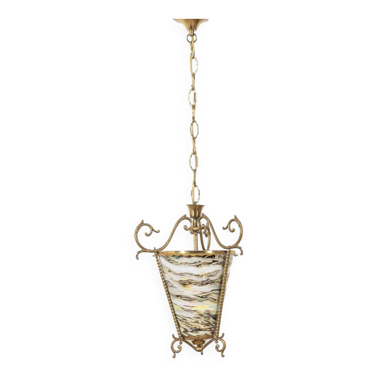 Vintage 50's Lantern Chandelier Multicolored Glass Italian Design