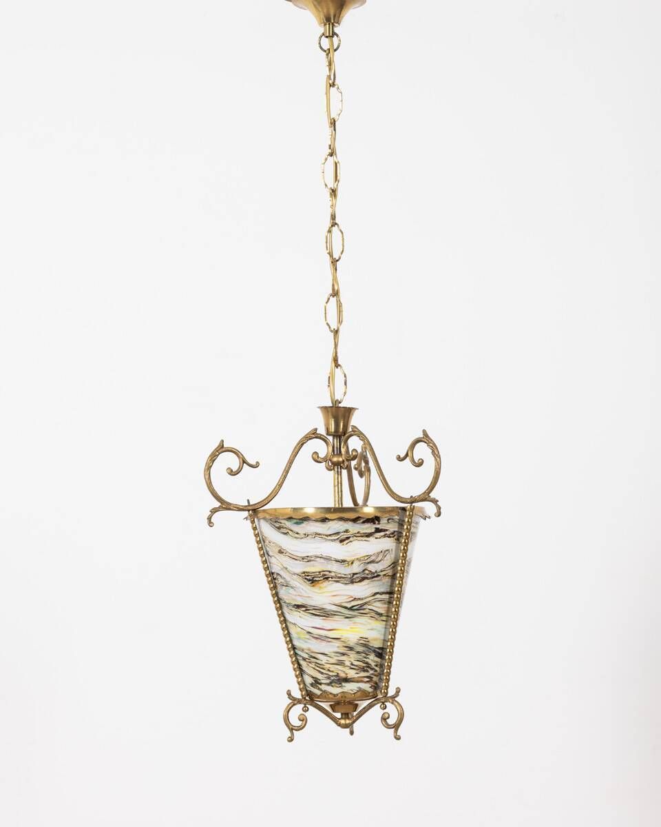 Vintage 50's Lantern Chandelier Multicolored Glass Italian Design photo furniture