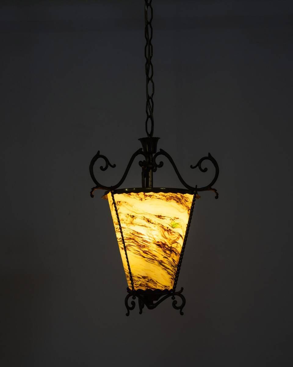 Vintage 50's Lantern Chandelier Multicolored Glass Italian Design photo Lighting