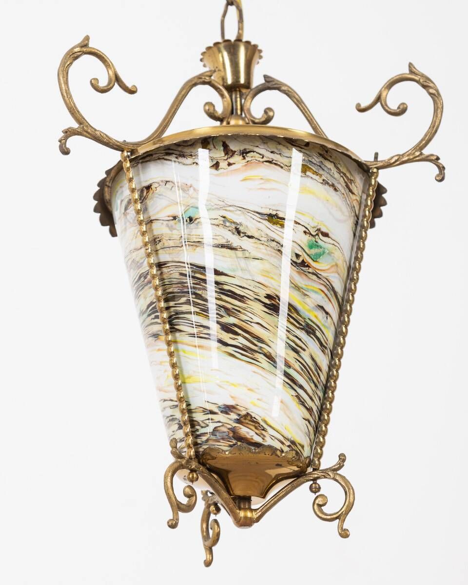 Vintage 50's Lantern Chandelier Multicolored Glass Italian Design photo vintage