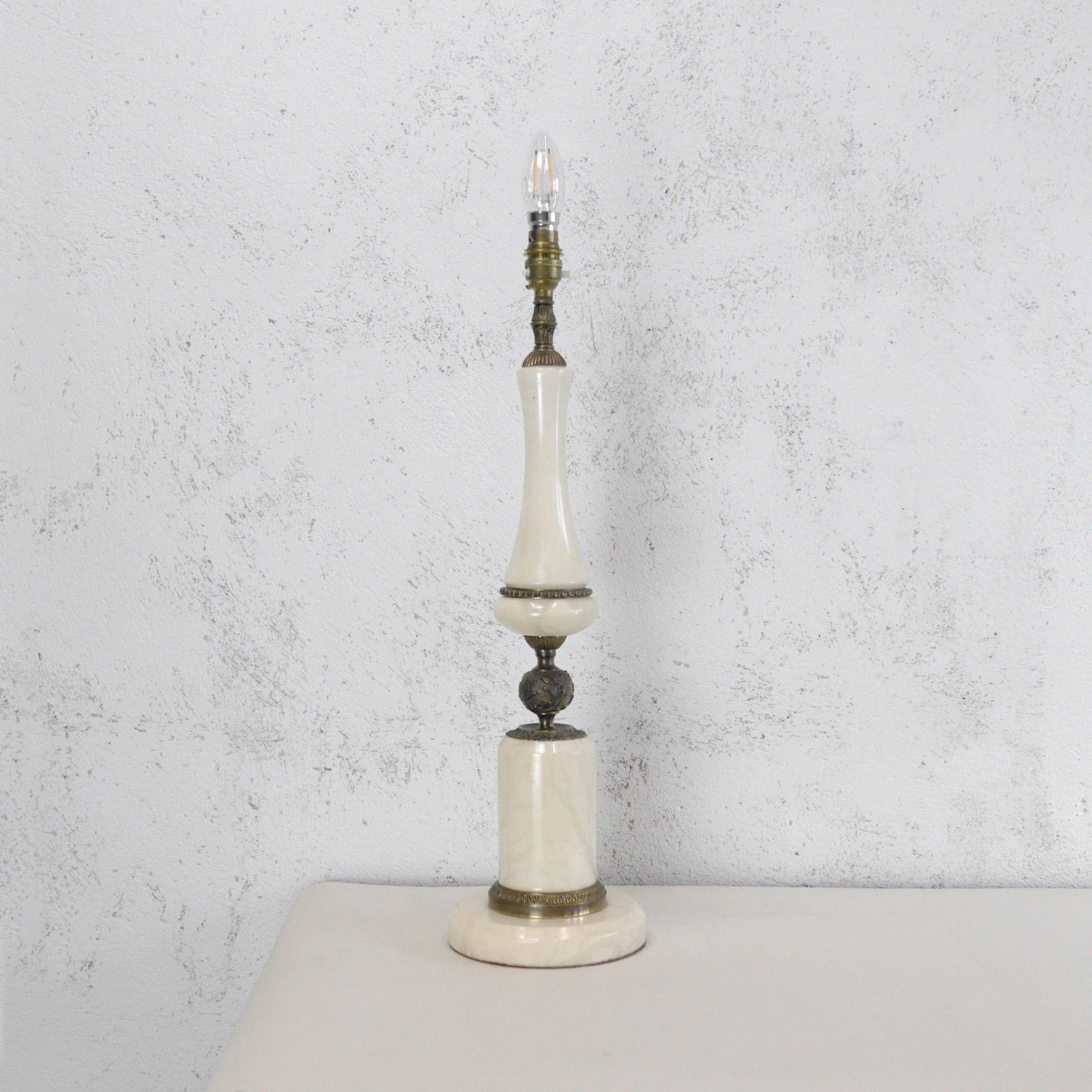 Tall Alabaster Marble Neoclassical Table Lamps Italian Brass Cream #103210