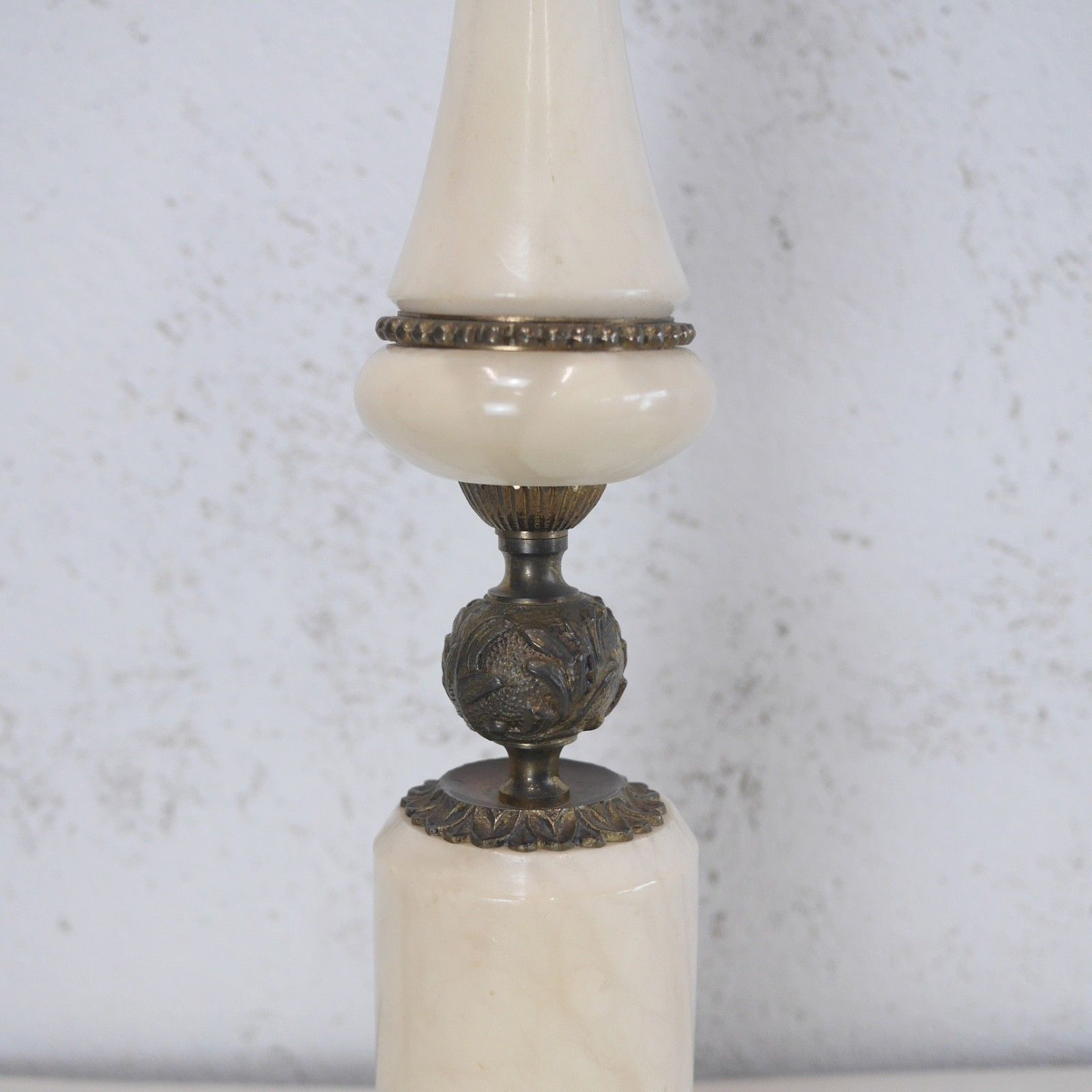 Tall Alabaster Marble Neoclassical Table Lamps Italian Brass Cream #103210 photo vintage