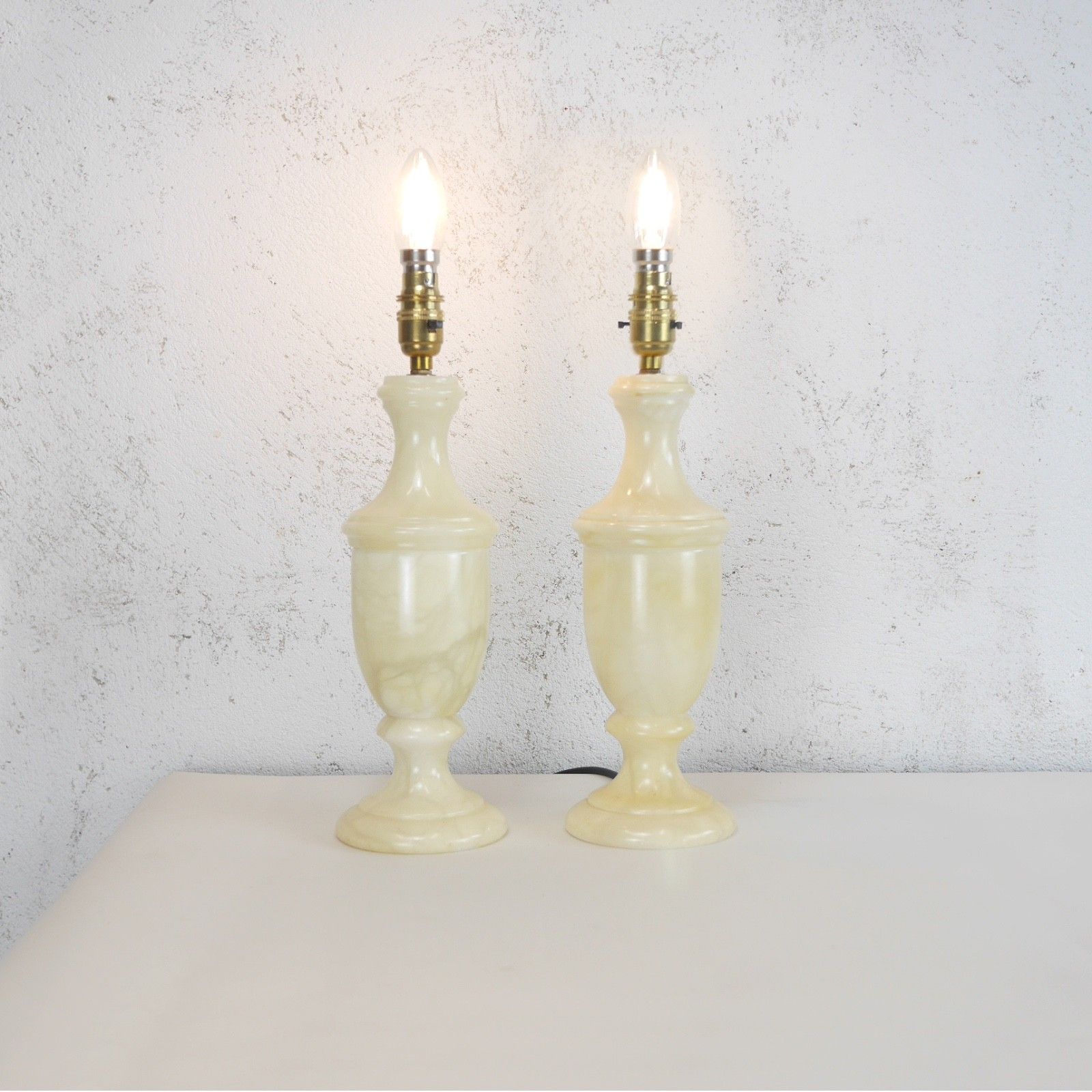 Pair Large Onyx Marble Neoclassical Urn Table Lamps Italian Brass Cream #103211 photo furniture