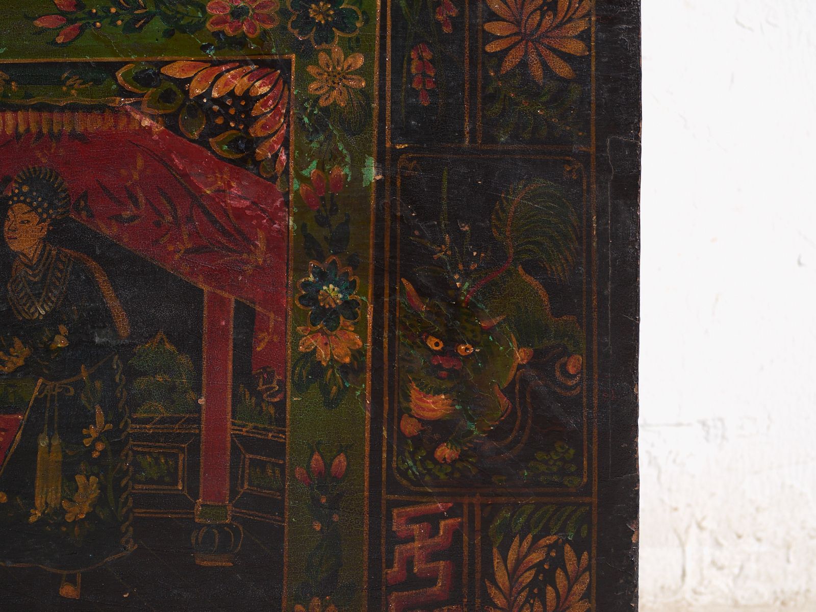 Antique Painted Trunk In Pine Wood – China, Circa 1900 photo vintage