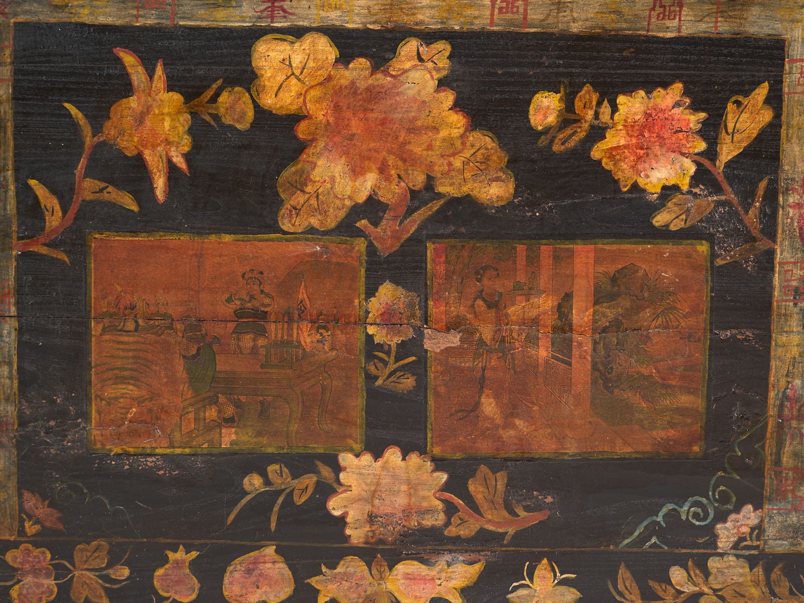 Antique Painted Trunk In Pine Wood – China, Circa 1900 photo vintage