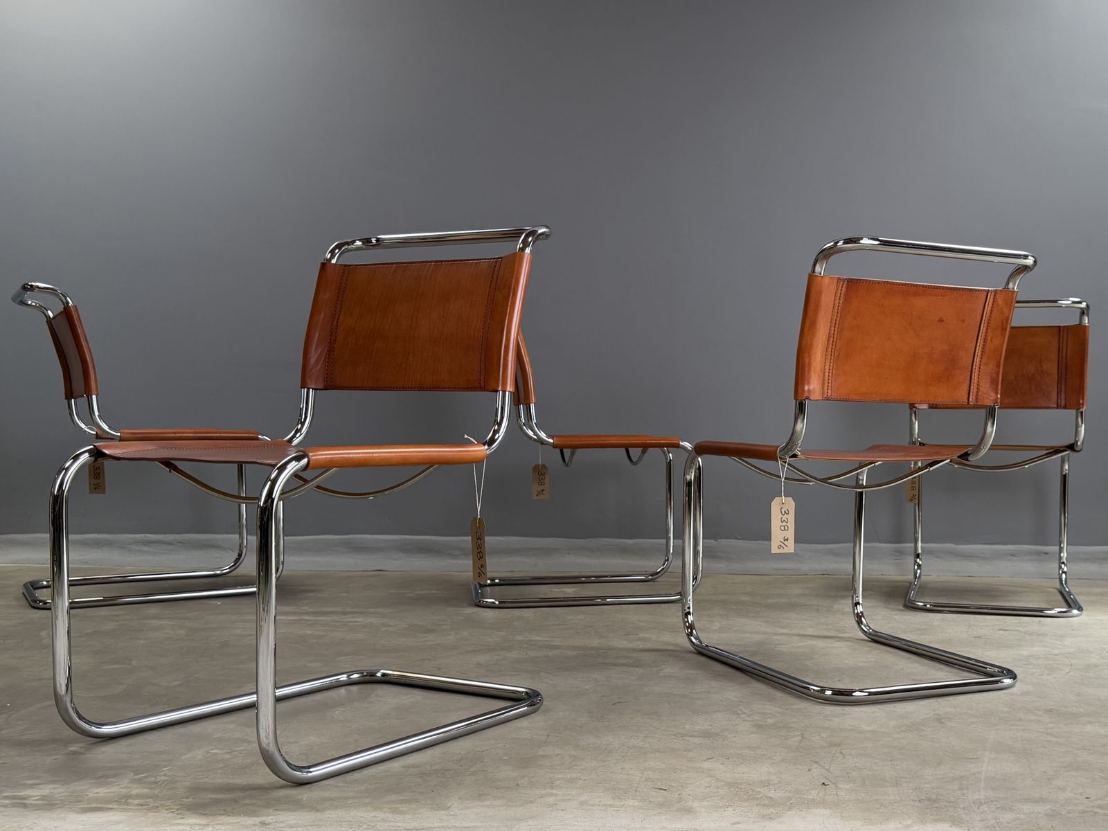 6 Dining Chairs Mart Stam Marcel Breuer S33 Set Of Six Fasem Chrome Tan Brown Cognac Leather Cantilever Bauhaus 6 Mid Century Dining Chairs photo vinterior