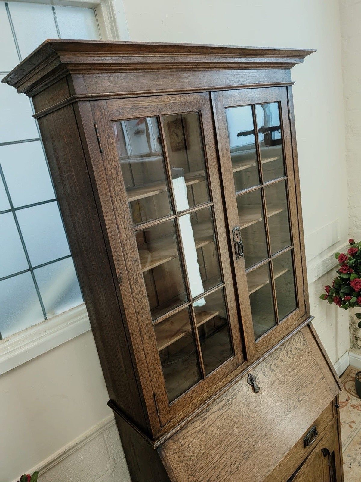 Edwardian Solid Oak Bookcase Bureau photo 320.0