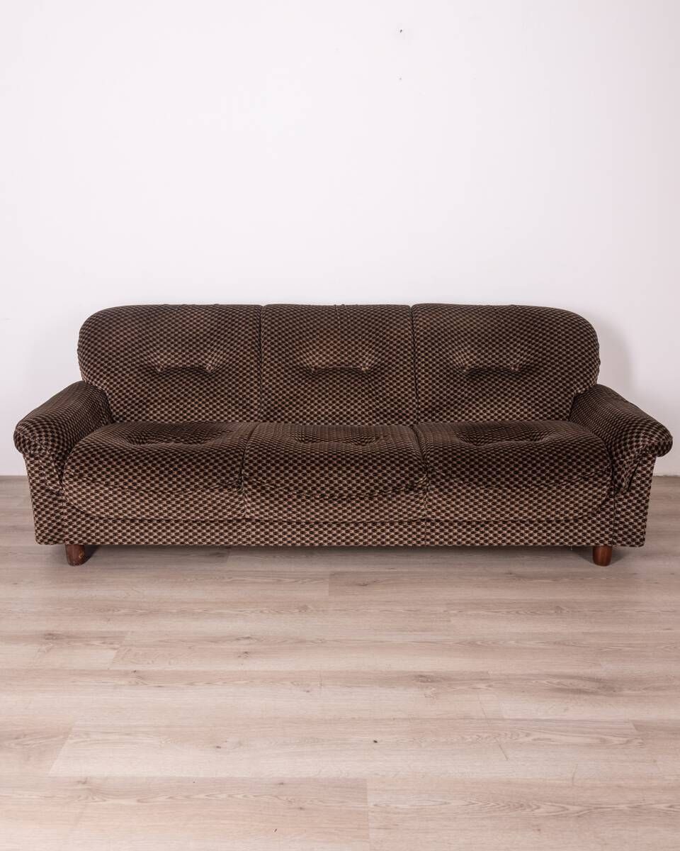 Living Room Sofa And Pair Of Vintage Armchairs From The 70s In Italian Design Fabric photo 2334.0